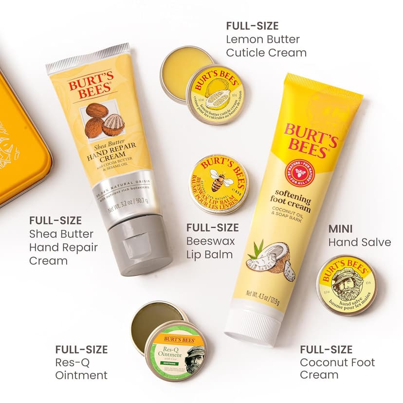 Burt's Bees Back To School Gifts Ideas - Classics Set, 6 Products in Giftable Tin – Cuticle Cream, Hand Salve, Lip Balm, Res-Q Ointment, Hand Repair and Foot Cream