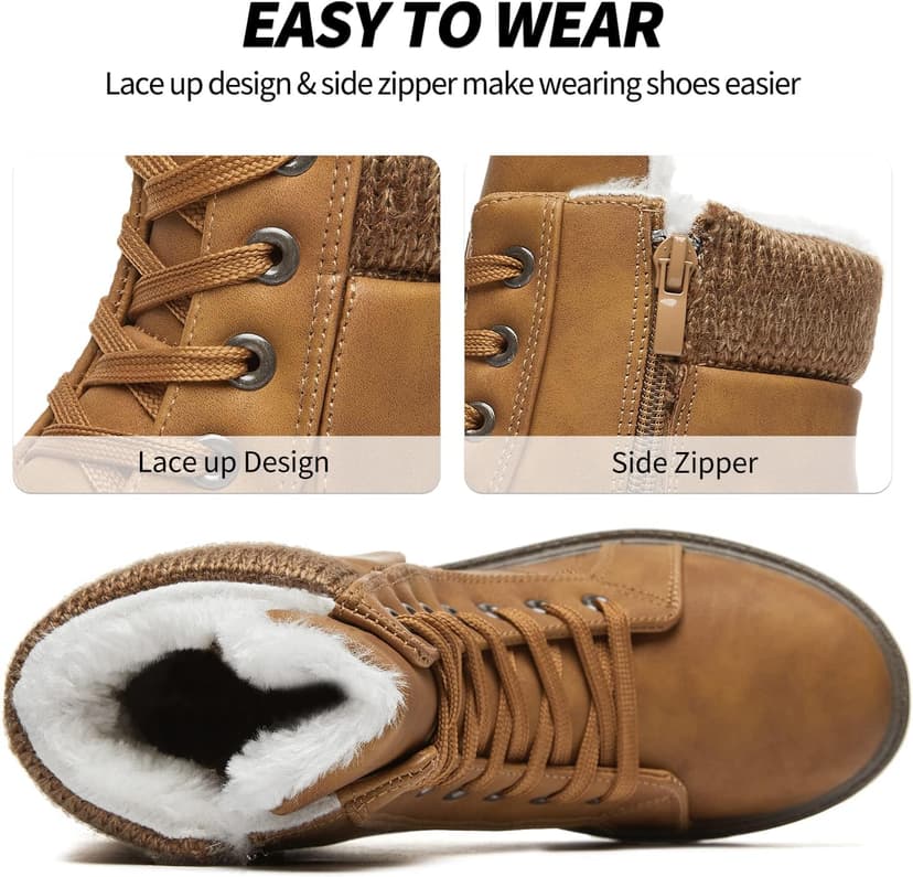 SERNIAL Womens Winter Snow Boots Fur Lined Ankle Boots White Black Side Zipper Booties