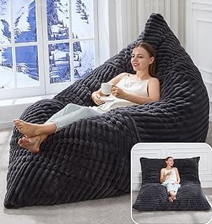 Hobestluk 3 in 1 Bean Bag Chair Giant Bean Bag Chairs Convertible Bean Bag Floor Cushion with Machine Washable Cover, Beanbag Chairs for Adult (Dark Grey)