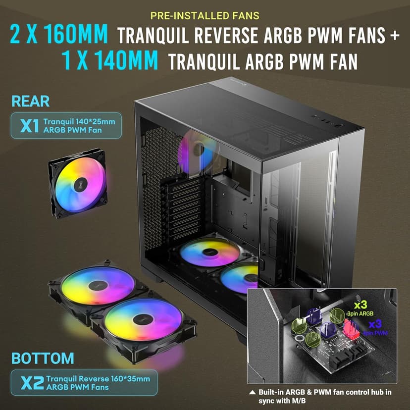Antec C8 ARGB, 2X TQR 160mm & 1x TQ 140mm ARGB PWM Fans Included,Dual-Chamber Layout, Type-C, 360mm Radiator Support, Seamless TG Front & Side Panels, RTX 40 Compatible, Full-Tower E-ATX PC Case