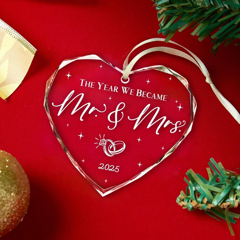 Wedding Gifts, Mr and Mrs Gift,Bridal Shower Gifts,Wedding Gift for Couples 2025, Just Married for Newlywed Couple, Bride,Crystal Glass First Christmas Married Ornament