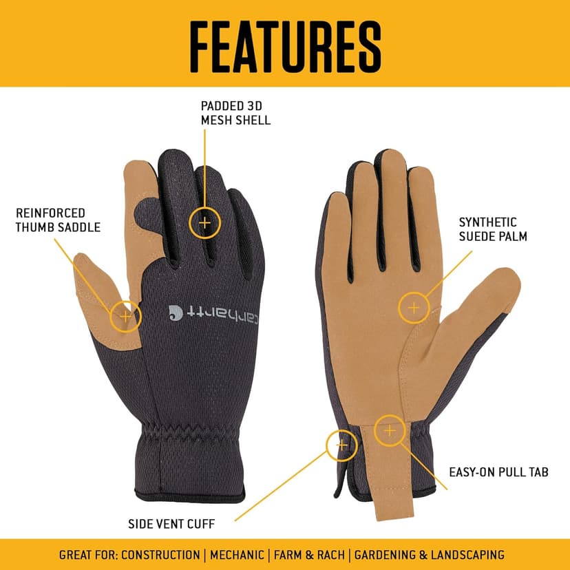 Carhartt Men's GD0794M High Dexterity Open Cuff Glove