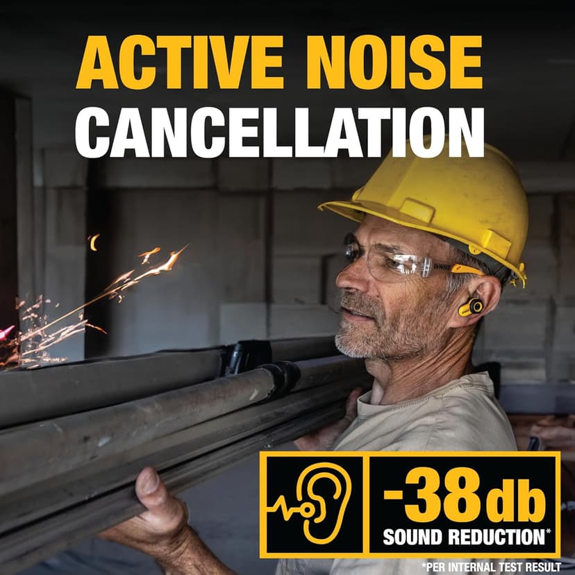 DEWALT Heavy Duty Bluetooth Jobsite Pro X2 ANC True Wireless Earbuds, Active Noise Cancelling Work Earbuds, Turn Dial Controls, 10Hr Runtime (40+ w/Case), 4 EQ Modes, IP54