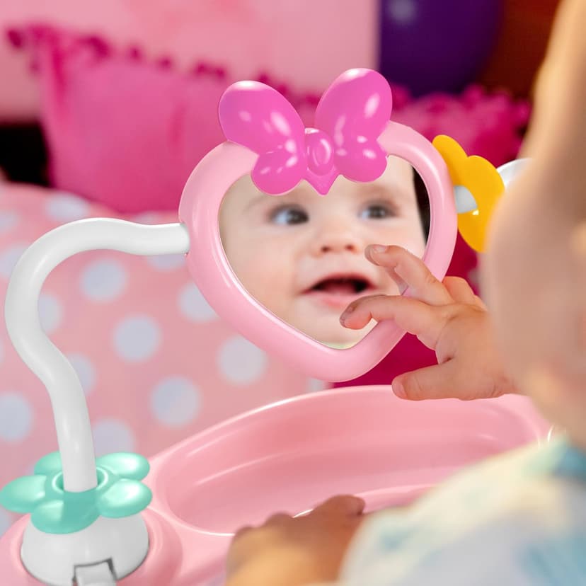 Bright Starts Disney Baby Minnie Mouse Forever Besties Baby Activity Center Jumper with 10 Toys, Lights & Sounds, 360-Degree Seat, 6-12 Months (Pink)