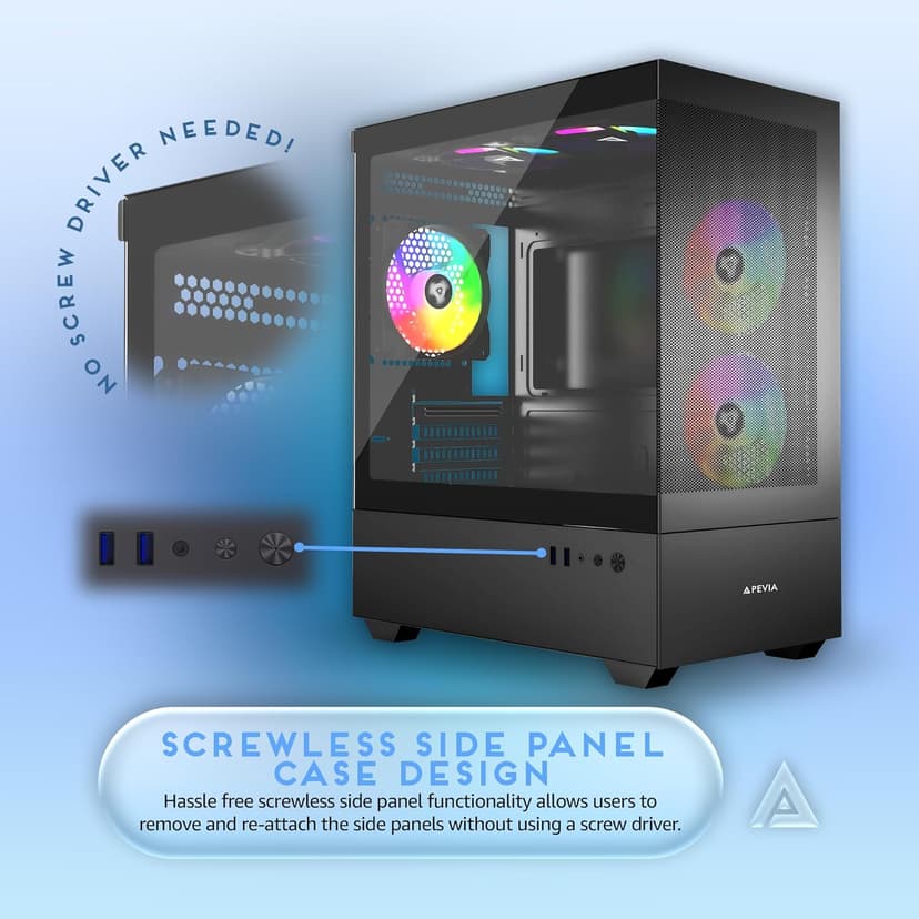 Apevia Phantom-MESH-BK Phantom Micro-ATX Dual-Chamber Mesh Gaming PC Case w/ 5X 120mm ARGB Fans, 366 RGB Modes, Mesh Airflow Performance Front Panel, 240mm Radiator Support, 2X USB3.0, HD Audio, Black