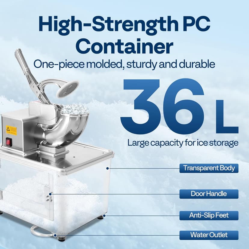 VIVOHOME Commercial Ice Crusher Shaver with Four Blades, Electric Snow Cone Maker Machine, 350W Shaved Ice Machine with Safety Switch for Both Home and Commercial Use, 660lbs/hr