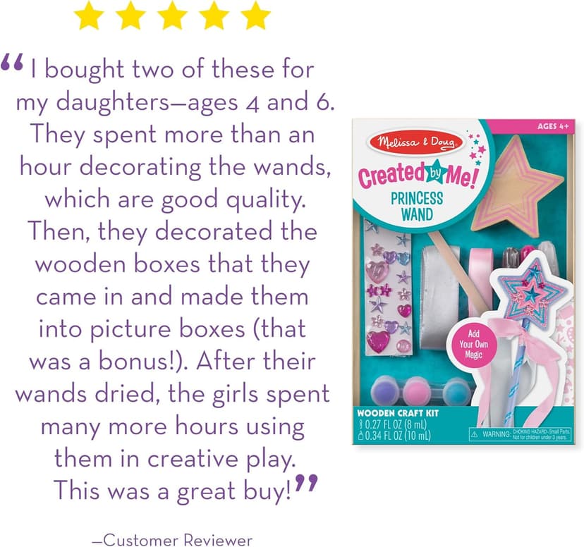 27 Piece Arts & Crafts Activity, Princess Pretend Play, Wooden Star, Paint, Gems, Ribbons, Preschool Toys for Kids, Ages 4+ Melissa & Doug Created by Me Princess Wand Wooden Craft Kit B00S6UZUSS