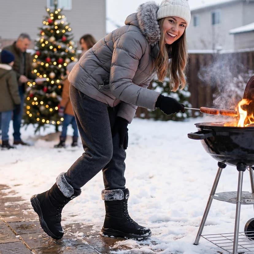 Larwen Womens Snow Boots for Winter: Comfortable Warm Fur Lined Anti Slip Mid-calf Booties for Walking