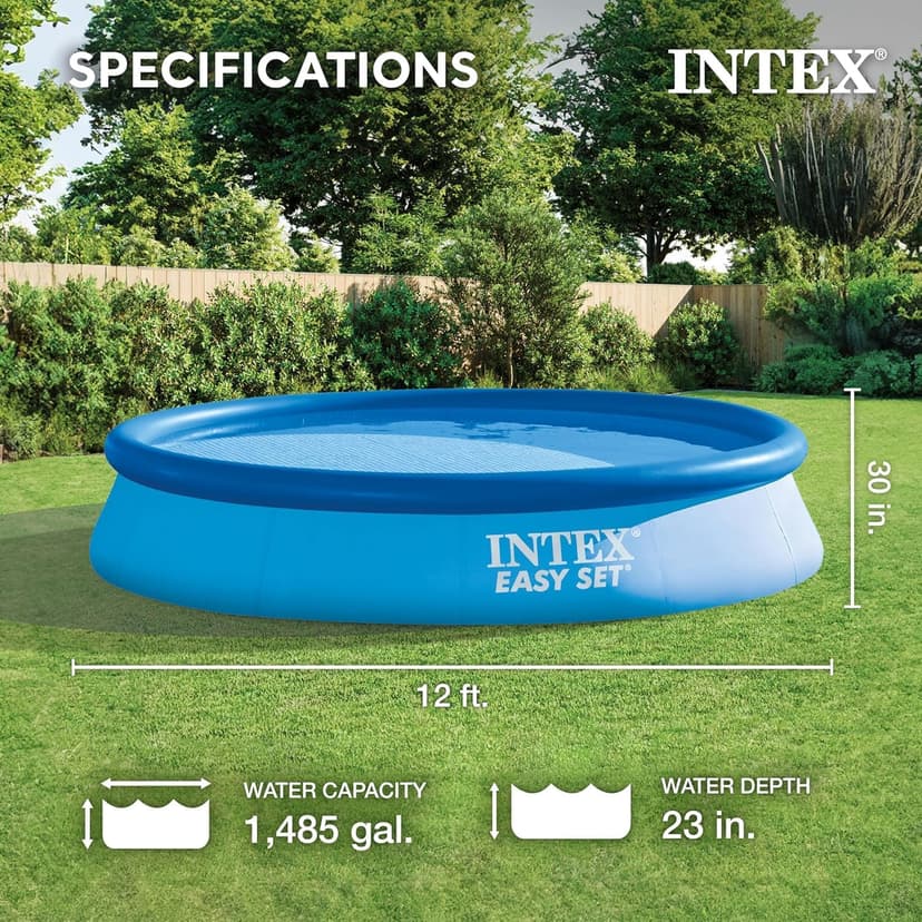 Intex 28131EH Easy Set Inflatable Swimming Pool Set: 12ft x 30in – Includes 530 GPH Cartridge Filter Pump – Puncture-Resistant Material – 1485 Gallon Capacity – 23in Water Depth