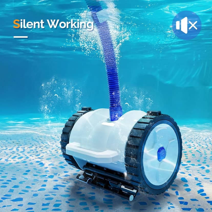 VINGLI Pool Vacuum Cleaner, Suction Side Wall-Climbing Sweeper for Ground&Inground Pools, Automatic Pool Vacuum with 39.6ft Tangle-Free Hose (Navy Blue&White)