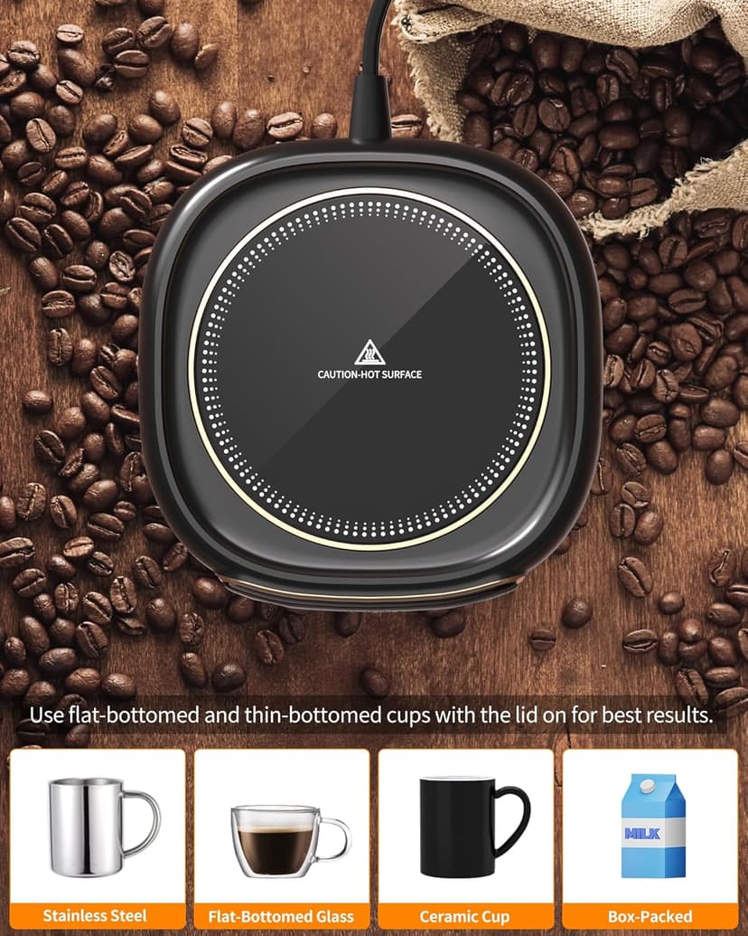 Coffee Mug Warmer, Cup Warmer for Desk with Auto Shut Off, 3 Temp Settings, Mug Warmer for Coffee, Beverage, Milk, Tea, Hot Chocolate, Coffee Warmer Plate in Your Home & Office, Gift (Dark Black)