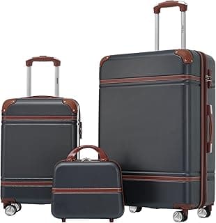 Merax Luggage Set 2 Piece Suitcase Set with Cosmetic Case Expandable Spinner Wheels Vintage Luggage Sets(Black,20"+28")