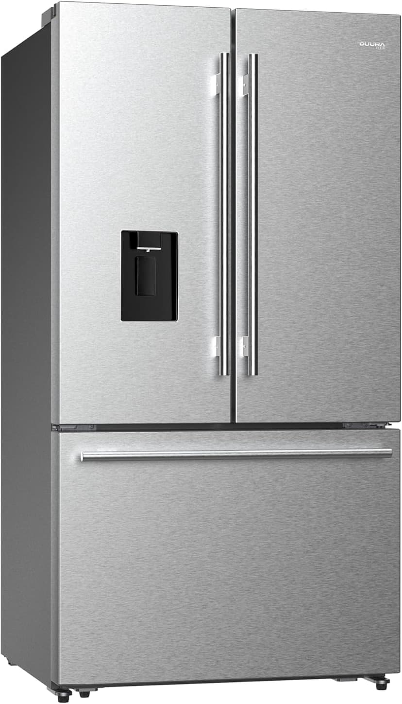 DE210FDBMDSS Refrigerator Built in with French Doors Adjustable Glass Shelves Dual Drawer Bottom Freezer with Ice Maker, LED Interior Light and Stainless Steel Exterior, 36-Inch, Metallic