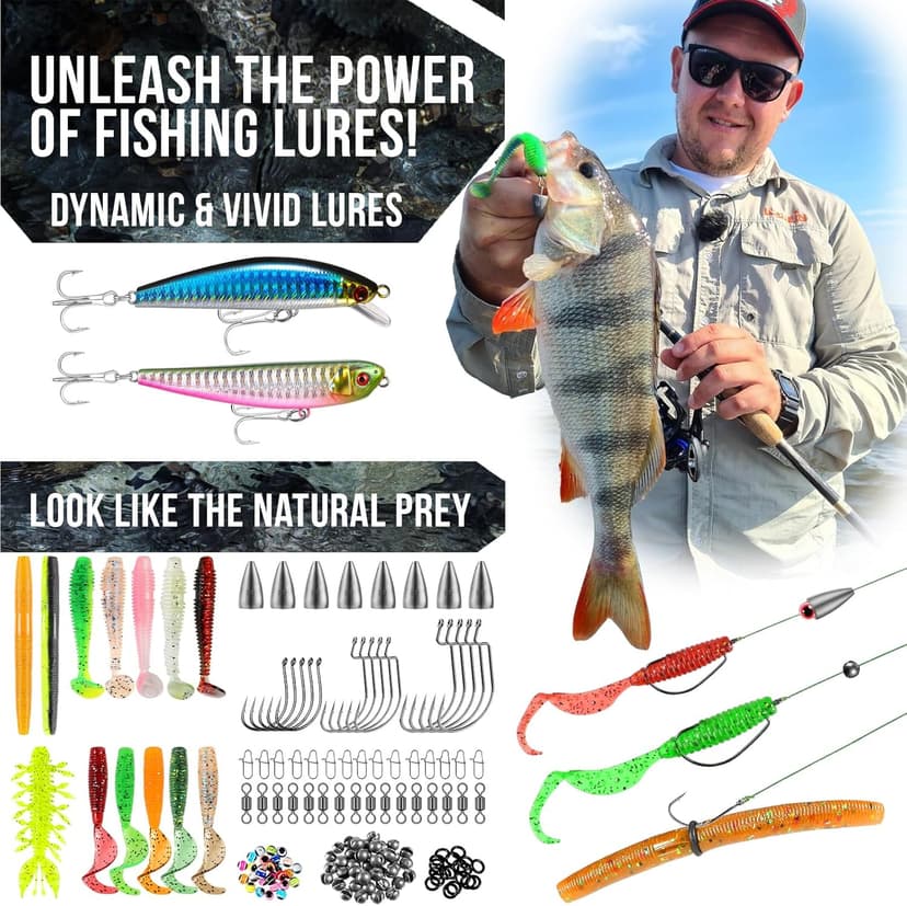 PLUSINNO Fishing Backpack with Tackle Boxes, Waterproof Fishing Sling Tackle Bag For Fishing Gear With Rod Holder, Fishing Gifts for Men With Fishing lures, Fishing pliers, Fish Lip Gripper.