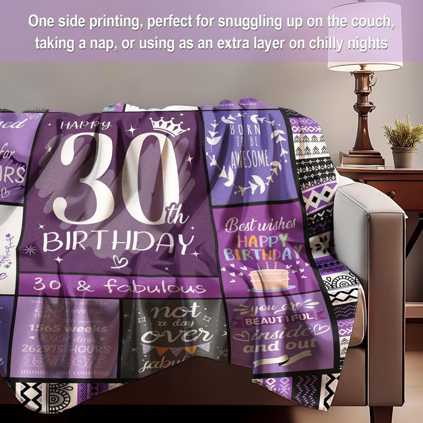 30th Birthday Gifts for Women Her, 30th Birthday Decorations for Women, 30 Year Old Gifts for Woman, Turning 30 and Fabulous - Blanket 60"X50"