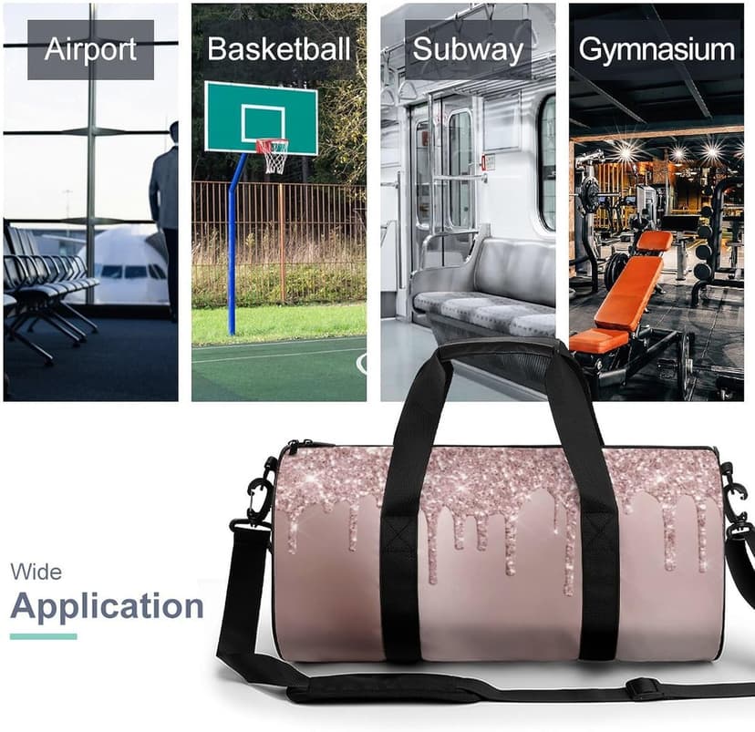 Aicihert Customized Travel Bag Personalized Rose Gold Glitter Pattern Duffle Bag with Name Large Capacity Sports Bag Custom Gym Bag for Women Men