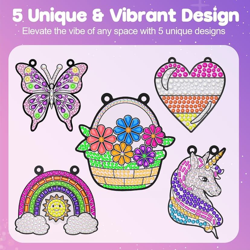 Birthday Gifts Kit for Girls Boys Ages 4 5 6 7 8 9 10 Years Old DIY Creative Kids' Mosaic Kits Diamond Art Crafts Toys ZIZZ Diamond Window Art Suncatcher Kits for Kid 5PCS Gem Painting Crafts B0FM3YQY2W
