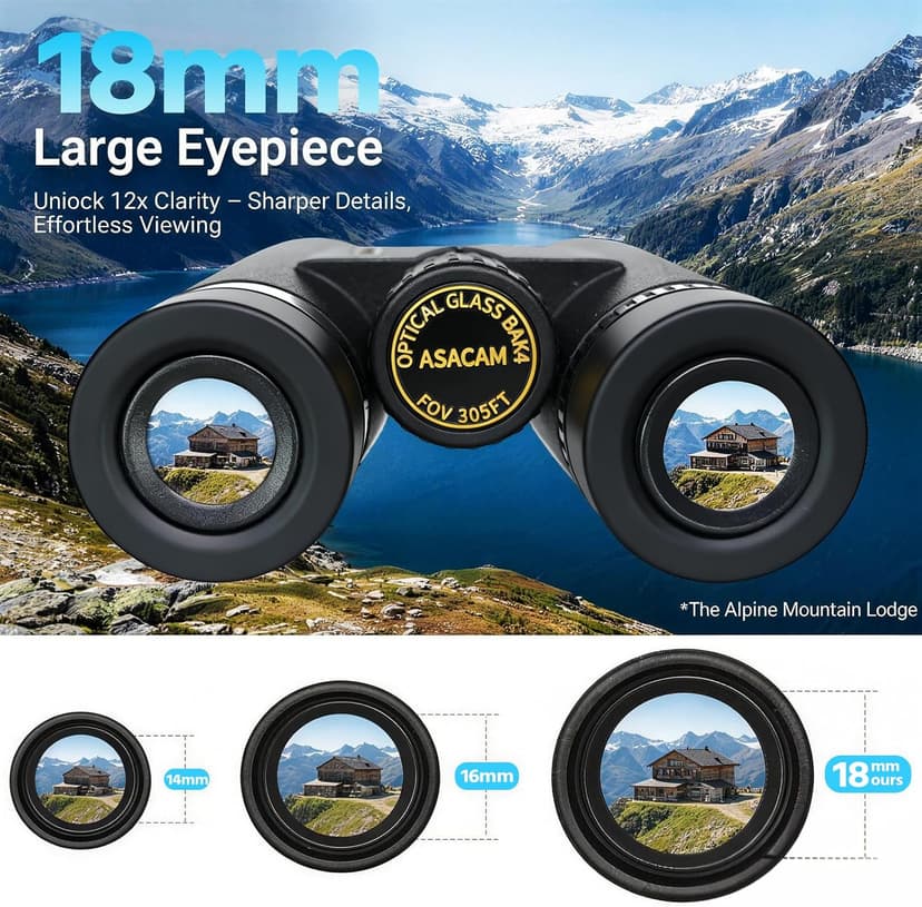 Asacam 12x42 Binoculars for Adults, High Powered Binoculars with Large Eyepiece, Lightweight HD BAK4 Prism for Bird Watching, Travel, Hunting, Camping, Sports