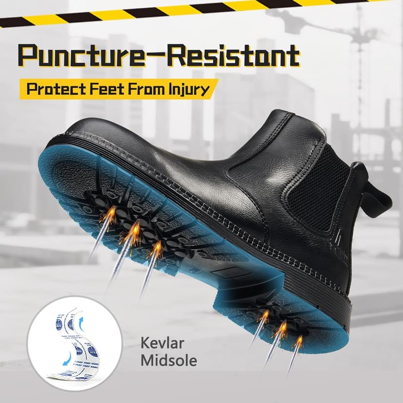 ZBVB Unisex-Adults Steel Toe Chelsea Boots, Men's Industrial Construction Shoes, Waterproof, Lightweight, Comfortable, Non-slip Safety Boots