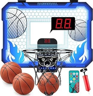 VROGTIK Indoor Basketball Hoop for Kids with Led Lights Mini Basketball Hoop with Remote Control Over The Door Basketball Hoops with Scoreboard Basketball Toys for 4-12 Year Old Boys Girls