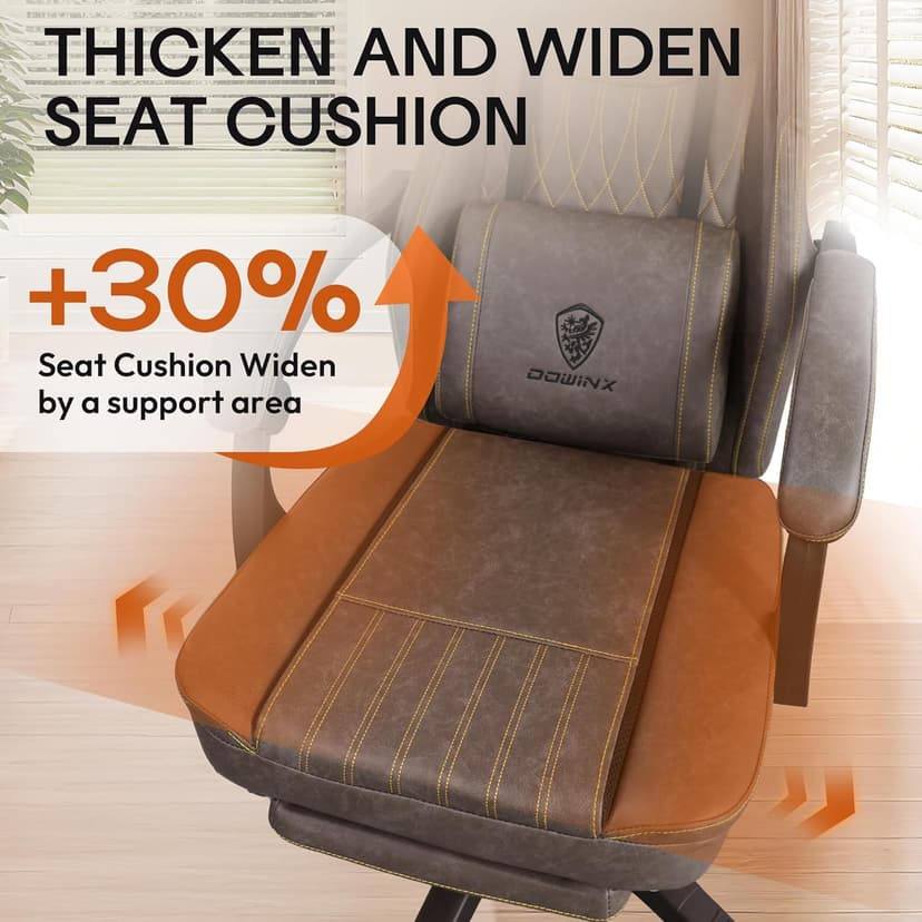 Dowinx Gaming Chair Breathable PU Leather Gamer Chair with Footrest Massage Lumbar Support, Big and Tall Ergonomic Reclining Computer Chair with Pocket Spring Cushion for Adults Teens (Brown)