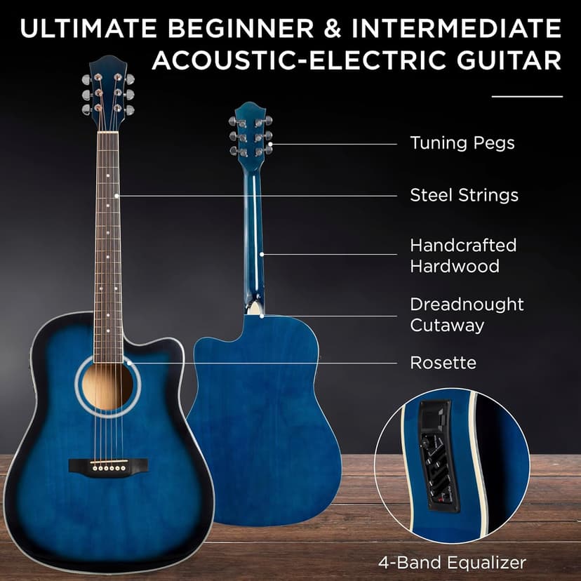 Best Choice Products Beginner Acoustic Electric Guitar Starter Set w/ 41in, All Wood Cutaway Design, Gig Bag, Strap, Picks - Blue