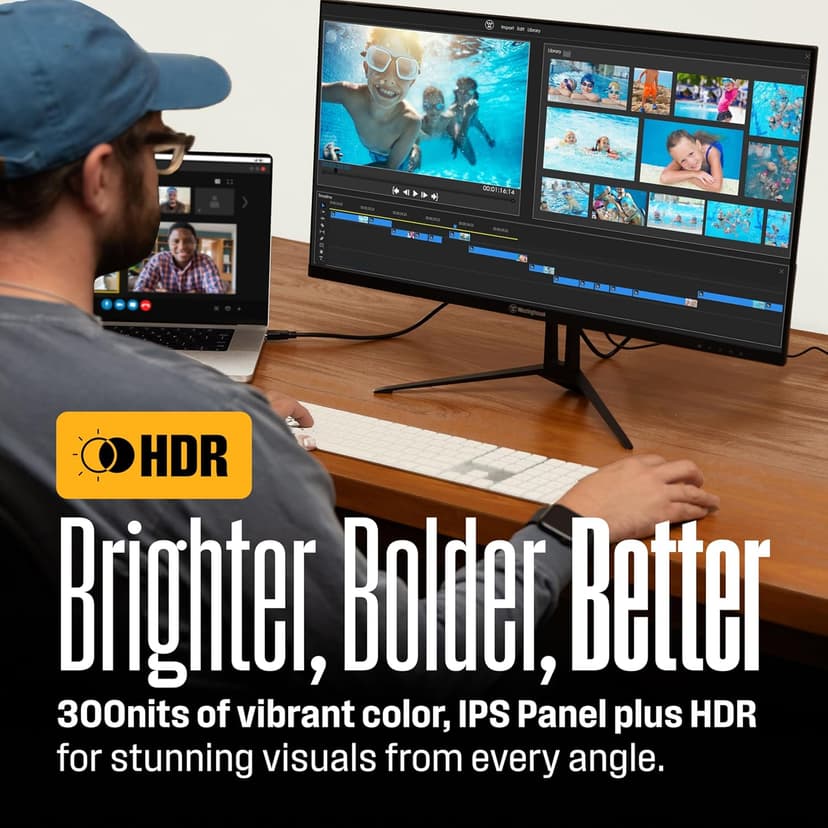 Westinghouse 22 Inch Computer Monitor, 1080P FHD IPS Frameless Gaming Monitor,100Hz, 1ms, Built-in Speakers, Eye Care, Adaptive Sync Support (FreeSync Compatible), HDR, VESA, HDMI & VGA w/Gaming Mode