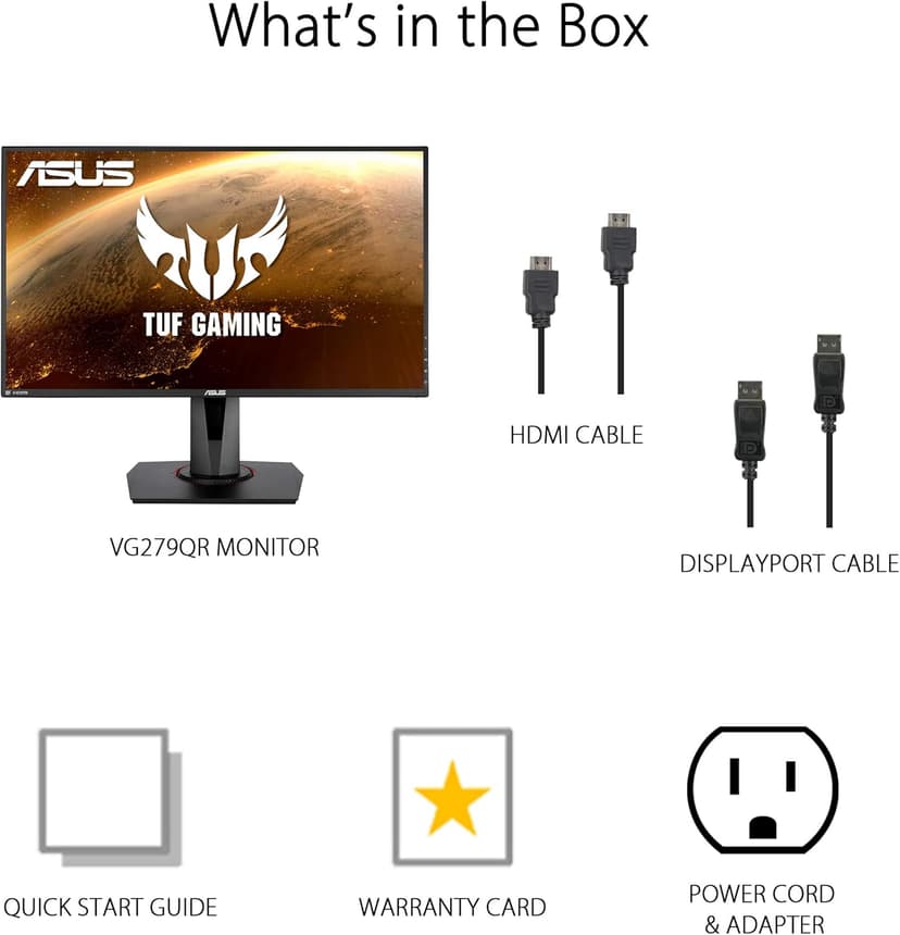 ASUS TUF Gaming 27” 1080P Monitor (VG279QR) - Full HD, IPS, 165Hz, 1ms, Extreme Low Motion Blur, G-SYNC Compatible, Shadow Boost, VESA Mountable, DisplayPort, HDMI, Height Adjustable