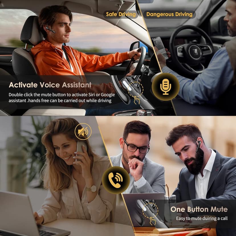 ICOMTOFIT Bluetooth Headset, Wireless Bluetooth Earpiece V5.0 Hands-Free Earphones with Built-in Mic for Driving/Business/Office, Compatible with iPhone and Android (Gray)