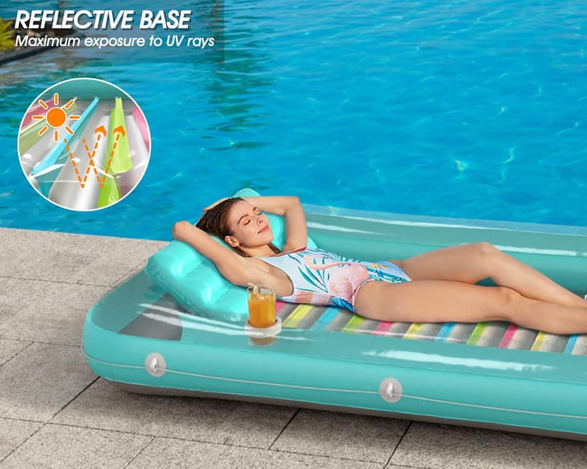 Jasonwell 4 in 1 Inflatable Tanning Pool Lounger Float - Sunbathing Lounge Floatie Raft Toys, Water Filled Tanning Bed Mat Pad Blow Up Kiddie Pool with Ball Pit for Adult, Kids (L)