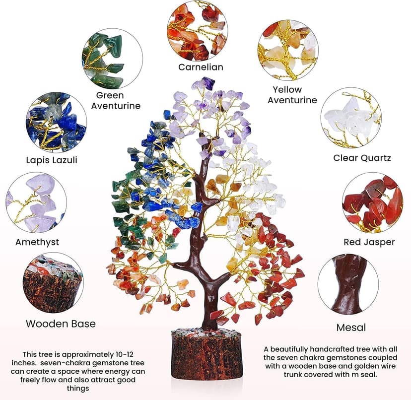 YATSKIA Chakra Crystal Tree - Handmade Healing Crystal Trees with 7 Chakra Stones - Decorative Tree of Life for Meditation, Feng Shui, and Home Decor - Unique Birthday Gifts for Women