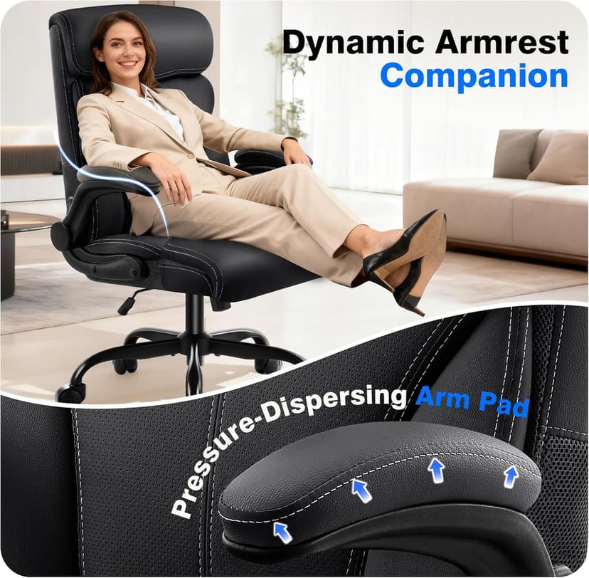 AreShark Office Chair - Executive High Back Breathable Comfy Desk Chair with Lumbar Support - Ergonomic Leather Rolling Swivel Computer Chair with Rock Function for Working Studying Gaming Relaxing