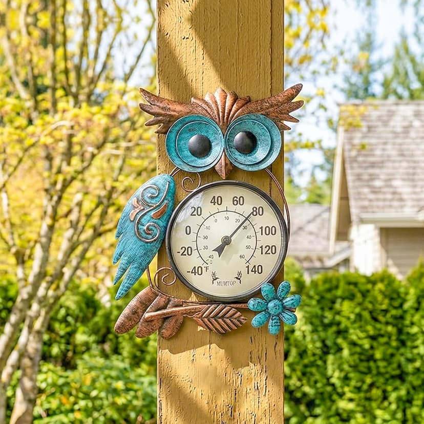 No Battery Needed Garden Stake Wall Art Gifts Idea Waterproof MUMTOP Outdoor Thermometer, Owl Outside Decor for Patio, Yard and Garden B09XB9V83S