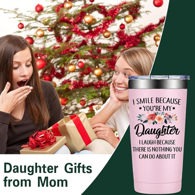 Mothers Day, Christmas, Birthday Valentine's Day Gifts for daughter Adult - I Smile Because You Are My Daughter Grifarny Daughter Gifts from Mom, Dad - to My Daughter Tumbler Cup 20oz