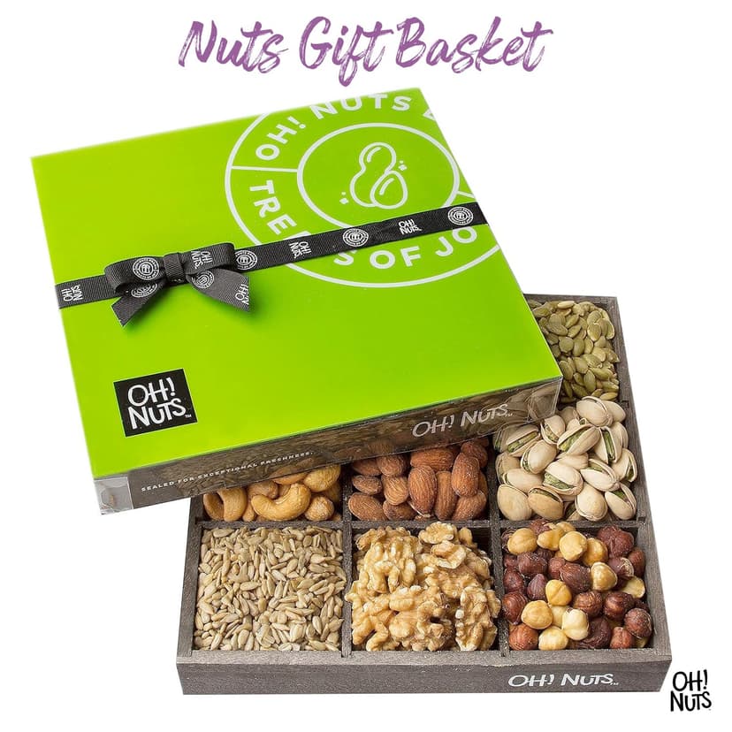Oh! Nuts 9 Variety Nuts Gift Basket - Healthy Gift Baskets - Gourmet Assorted Nuts Tray - Gift Box for Holiday, Movie Night, Corporate, Families - Gift Ideas for Men and Women B075FWZKWS