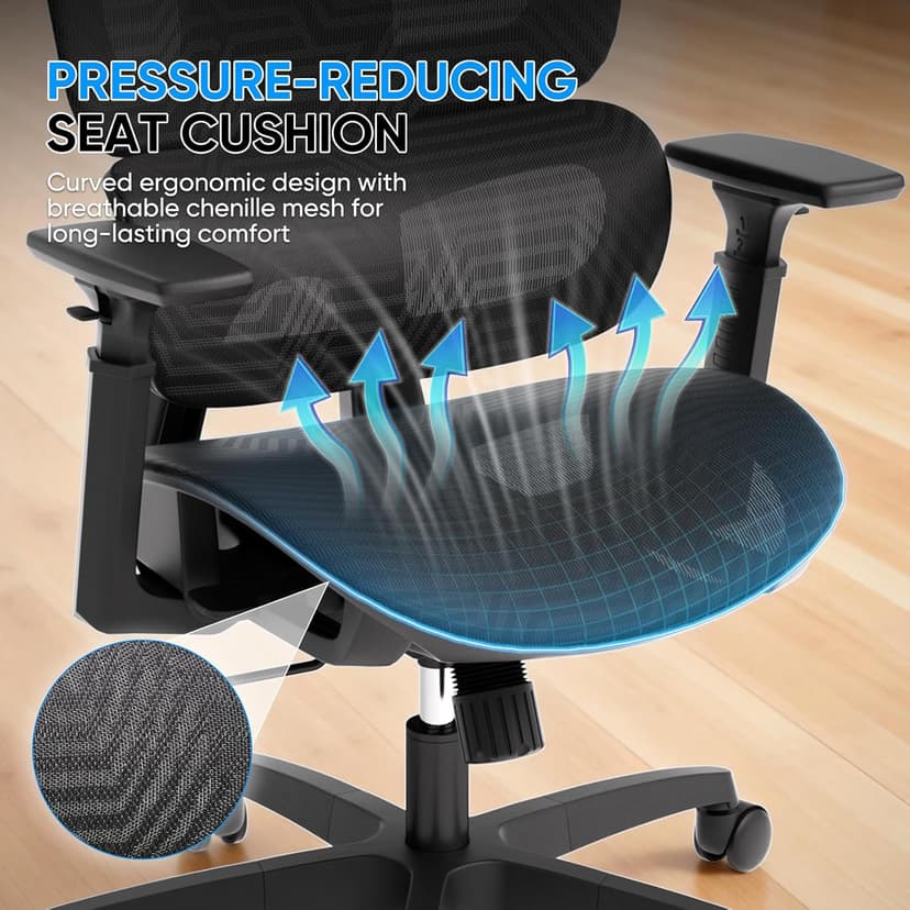 MoNiBloom Ergonomic Office Chair, High Back Mesh Desk Chair with Adjustable Headrest & 3D Armrests, Lumbar Support, 90–145° Recline, Swivel Rolling Computer Chair for Office Conference Room (1)