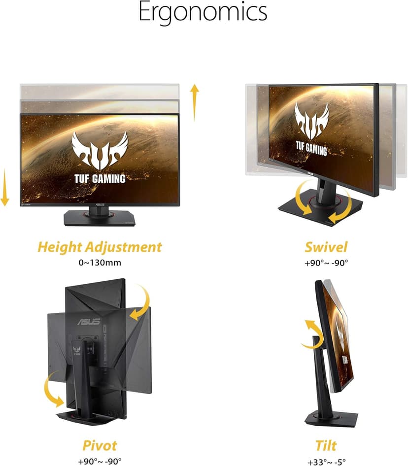 ASUS TUF Gaming VG259QM 24.5” Monitor, 1080P Full HD (1920 x 1080), Fast IPS, 280Hz, G-SYNC Compatible, Extreme Low Motion Blur Sync,1ms, DisplayHDR 400, Eye Care, DisplayPort HDMI Black