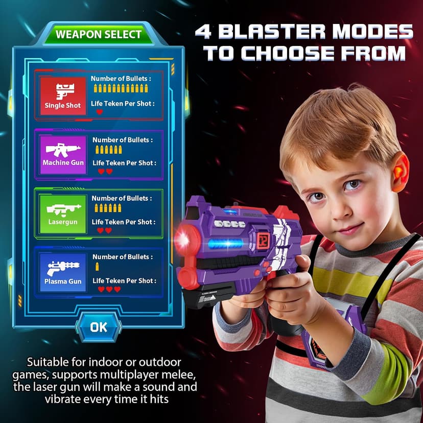 Laser Tag Guns Set of 4 Laser Tag Guns with Digital LED Score Display Vests,Gifts for Teens and Adults Boys & Girls,Adults and Family Fun,Gift for Kids Ages 8 9 10 11 12+Year Old Boy