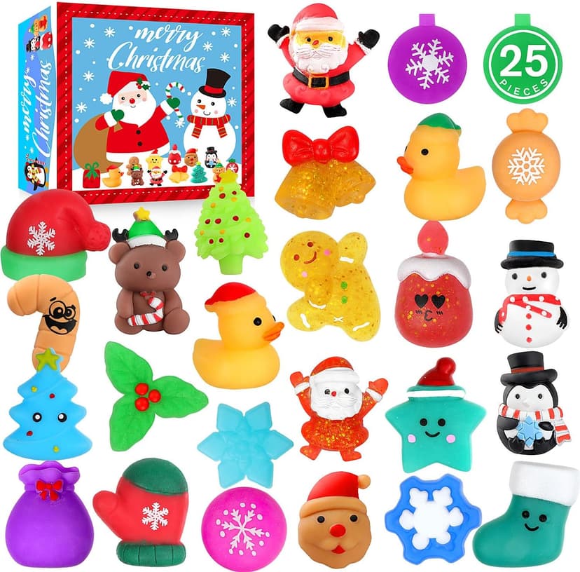 LIAM&AVA Christmas Squishy Toys, 25 PCS Mochi Squishies Bulk Toy for Girls Boys Kids, Christmas Party Favors, Christmas Fidget Sensory Goodie Bags Filler Gifts Decorations