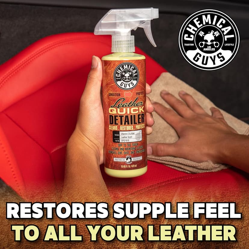 Chemical Guys Leather Quick Detailer - Interior Cleaner and Conditioner for Natural, Synthetic, Pleather, and More, Safe for Car Seats, Furniture, Apparel, Shoes & Boots, Leather Scented - 16 fl oz
