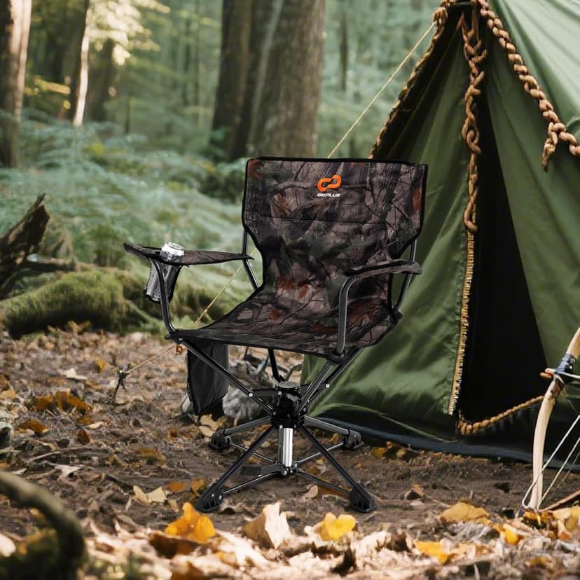 Goplus 360° Swivel Hunting Chair, Folding Hunting Blind Chair for Adults with Cup Holder & Carrying Bag, Lightweight Portable Camping Chairs for Lawn Fishing Picnic Beach Outdoor