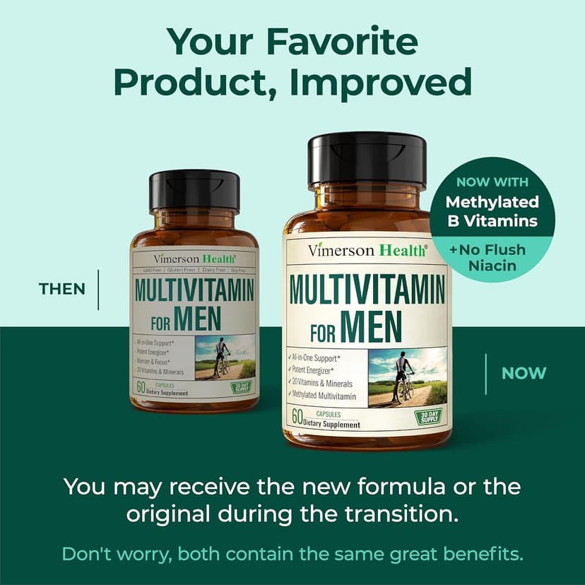 Vimerson Health Multivitamin for Men – Methylated Mens Multivitamins & Multiminerals Capsules with Vitamin B12, A, D, C, Zinc, Magnesium & More for Complete Daily Support – High Potency Bioavailable Vitamins for Men