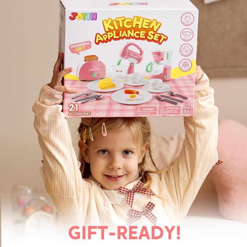 Joyin Play Kitchen Toys, Pretend Food Kitchen Accessories Girls Toy with Coffee Maker, Mixer, Toaster with Realistic Lights& Sounds, Birthday Gift for Kids B0CLVF5HM5