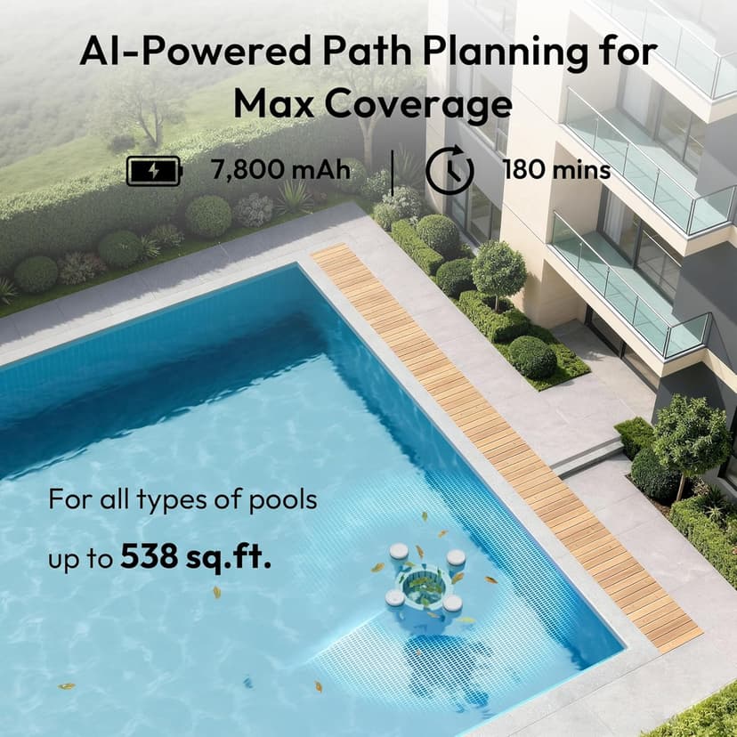 (2026 Upgrade) BUBLUE F10 Pool Surface Skimmer Robot,Robotic Pool Skimmer with App Control,Powerful Suction,5L Filter,Dual Cleaning Modes, AI Navigation,Ideal for In-Ground & Above-Ground Pools,White
