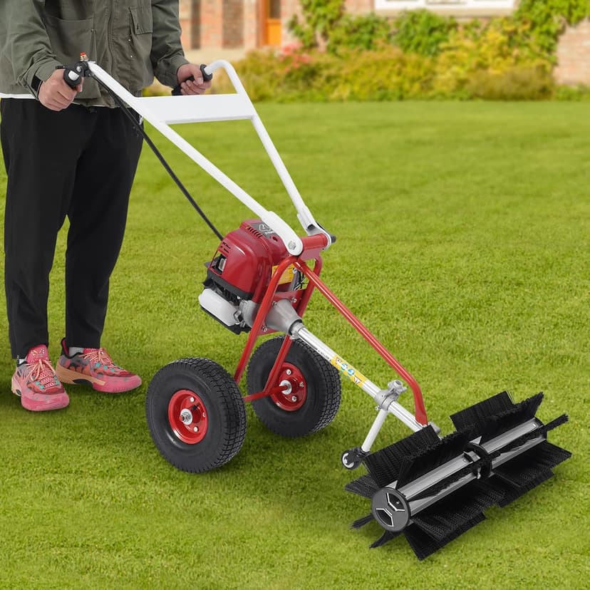 4 Stroke Gas Powered Lawn Sweeper,23.6 Inch Hand Push Sweeper for Leaves and Debris, Hand Push Yard Cleaner with Adjustable Handle for Driveway, Patio, Artificial Grass