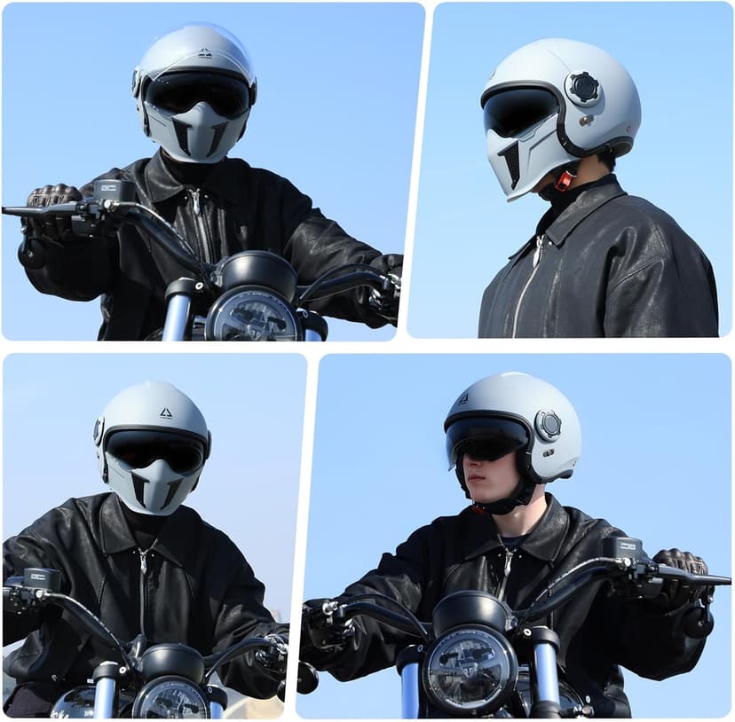 TRIANGLE Convertible Full Face Motorcycle Helmet DOT Approved for Men Women, Multi-Configuration 3/4 Open Face Street Bike Helmet with Internal Tinted Sunshield, Includes Storage Bag