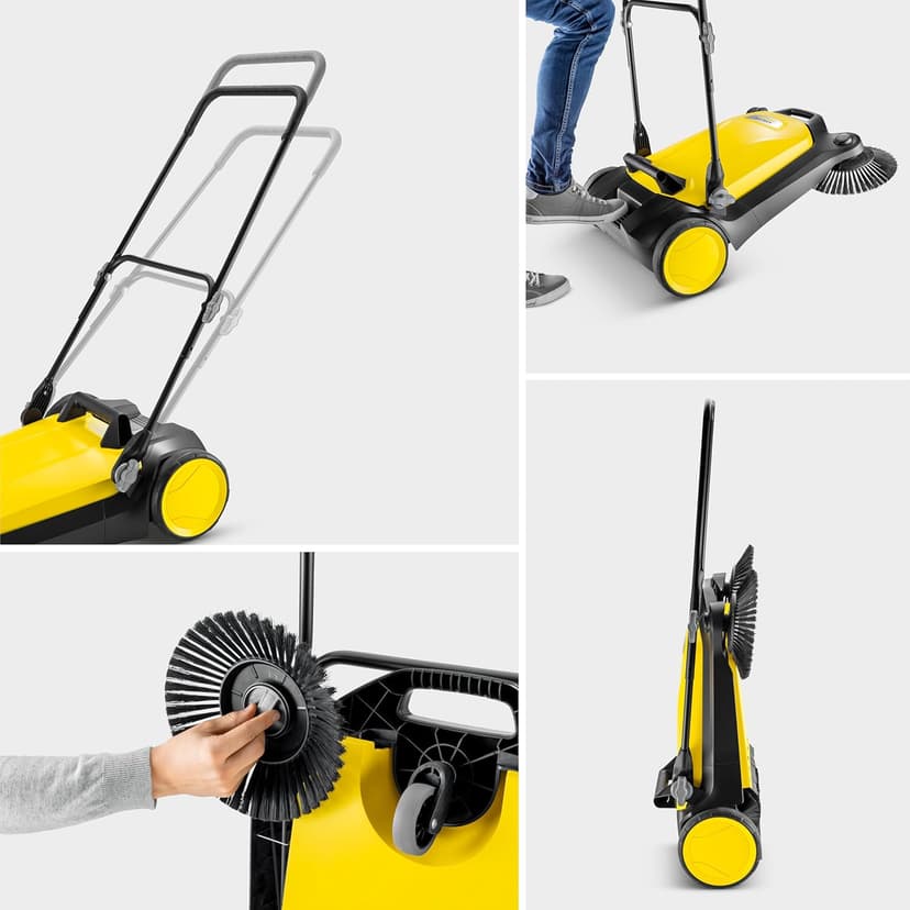 Kärcher Walk Behind Outdoor Push Sweeper S 4 Twin for Workshops, Warehouses or Garages - 5X Faster Than a Push Broom, 5.25 Gallon Capacity, 26.8" Sweeping Width