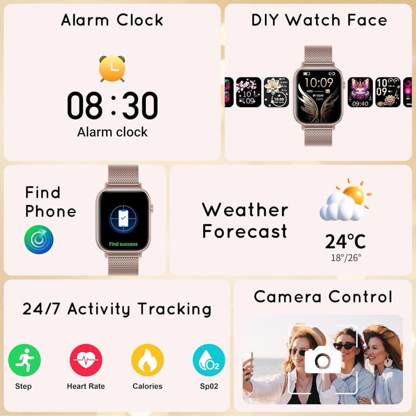 HXQHSTBG HXQHSTBG Smart Watch for Women (Answer/Make Calls) 1.83" HD Health Tracker Smartwatch with 3 Bands/Heart Sleep Rate, 120+ Sports Modes IP68 Waterproof Compatible Android iPhone Phones, Rose Gold