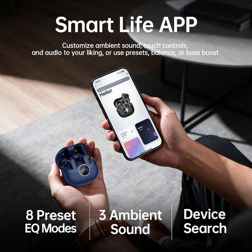 xinwld Adaptive Hybrid Active Noise Canceling 2026 Wireless Earbuds, 6 Mics ENC Clear Call Ear Buds, Hi-Res Audio Deep Bass Bluetooth 5.4 Headphones, 40H Playtime, Wireless Charging, LED, USB-C, Blue