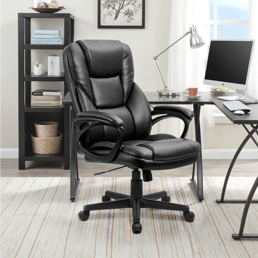 Furmax Office Executive Chair High Back Adjustable Managerial Home Desk Chair, Swivel Computer PU Leather Chair with Lumbar Support (Black)